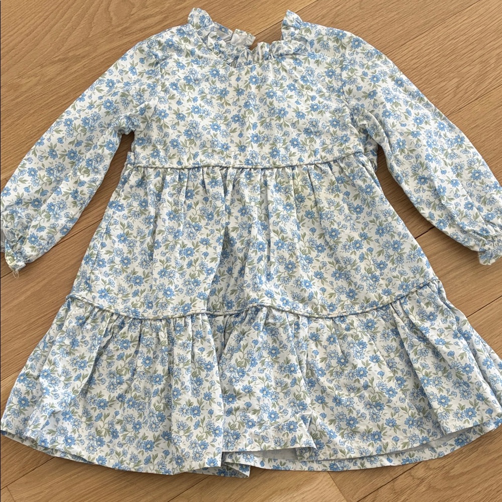 Stitchy Fish Toddlers Blue Floral Long-Sleeve Tiered Dress